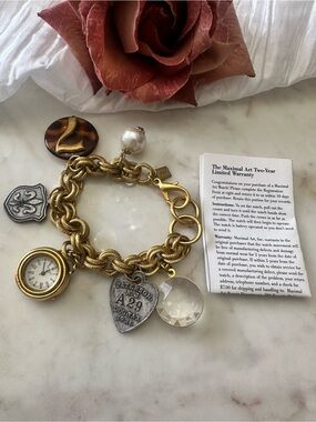 Maxima John Wind Gold and Pearl Charm Bracelet, Watch Pendant- Working- Like new